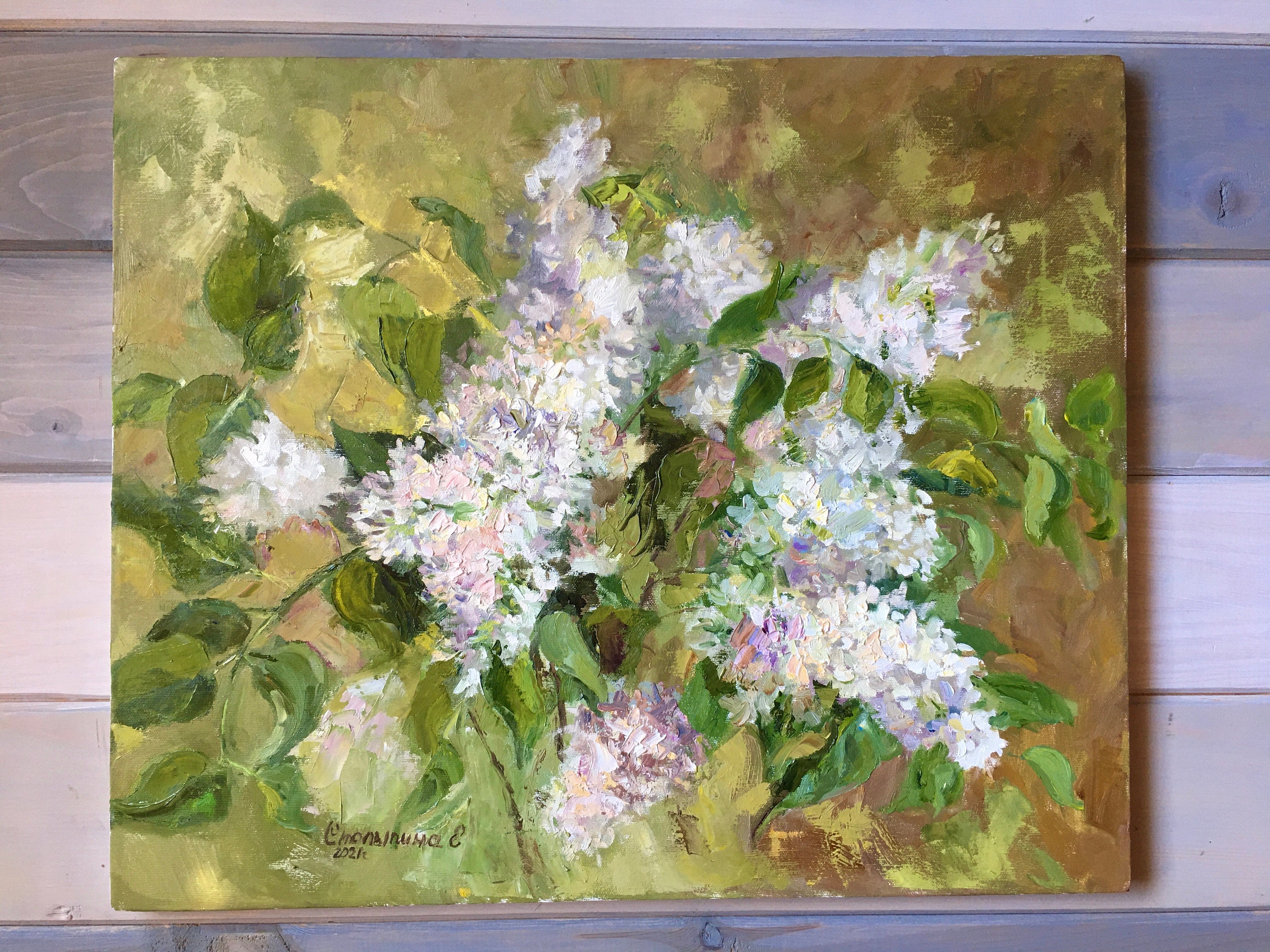White Lilac Original Oil Painting Bouquet Impasto Flower Lilac Etsy