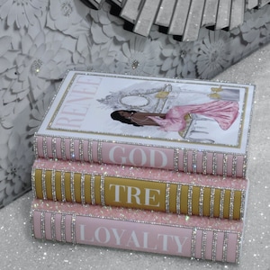 Glam Decor Bling Book Stack- Custom made bling books - Stack of 3 - Pink/Gold