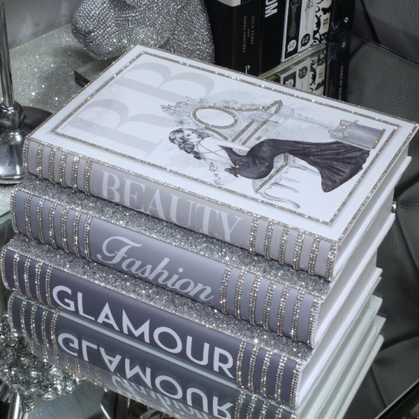 Sparkly Grey Coffee Table Books - Glam Bling Books - Stack of 3 - Custom Made