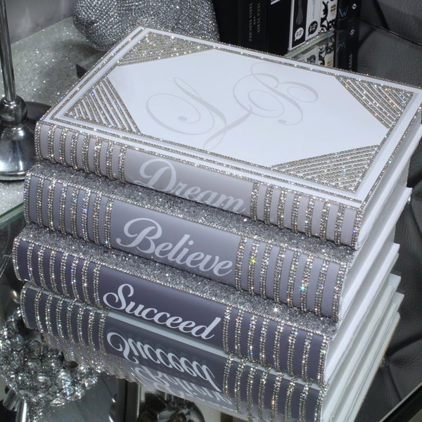 Glam Bling Book Stack - Grey Tones - Stack of 3 - Custom Made