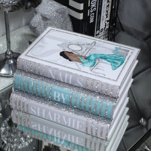 Glam Decor - Coffee Table Books - Custom Made - Stack of 3 - Teal/Grey