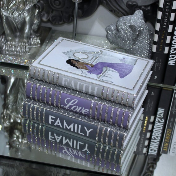 Bling Decor Book Stack Custom Made Bling Books Stack of 3 Purple/greys 