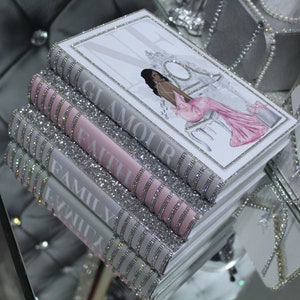 Bling Decor Glam Book Stack- Custom made bling books - Stack of 3 - Pink/Grey