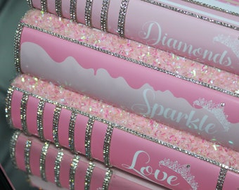 Floral Girly Glam Bling Books Pink Silver Glitter Stack of 3 Custom Made 