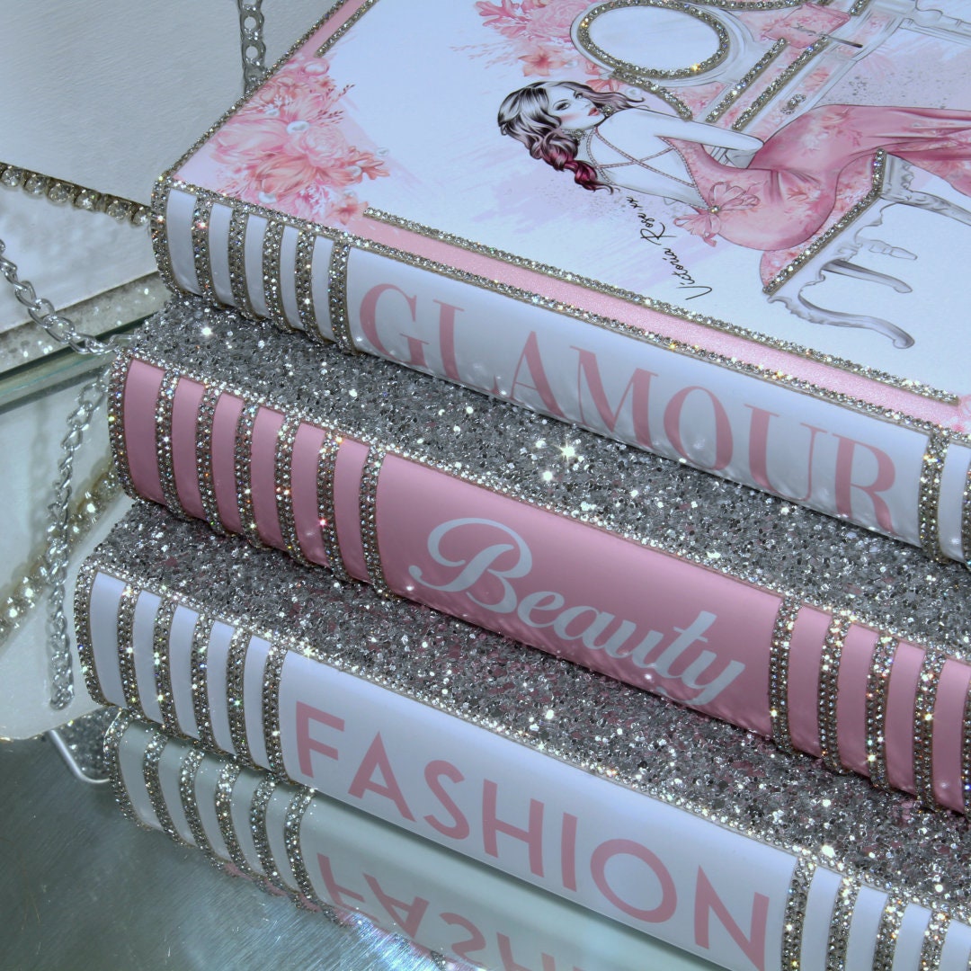 Floral Girly Glam Bling Books Pink Silver Glitter Stack of 3