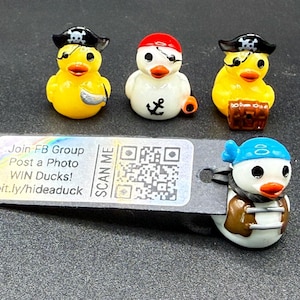 Mini Pirate Ducks – 0.86” Tiny Resin Pirate with Hat & Eye Patch - Custom Tags - Magnet or Suction Cup