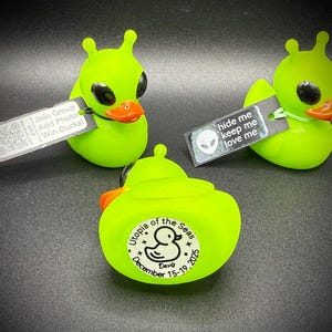 Mini Alien Rubber Duck with Custom Tag & Photo Album (2” Tall)