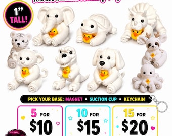 20+ Styles! Mini Towel Animals Holding Tiny Ducks with Custom Tags + FREE Photo Album, Choose Magnet, Keychain or Suction Cup