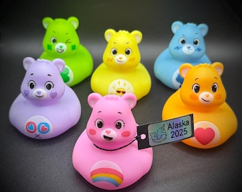 Care Bear Rubber Ducks: Colorful Party Favors, Custom Tag & Magnet Option