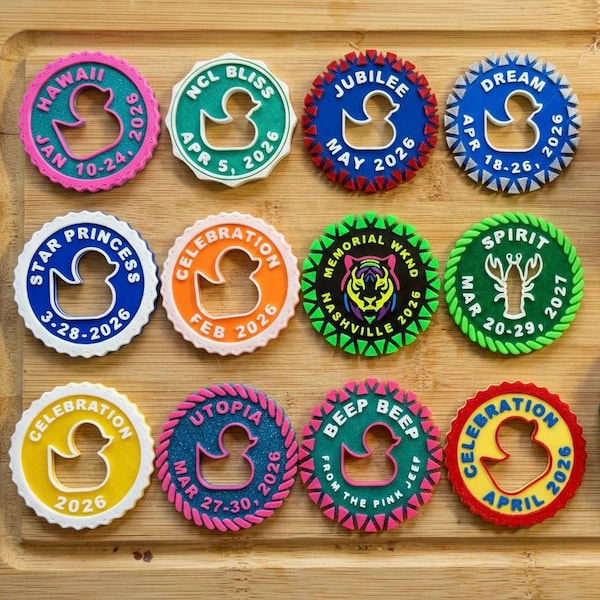 UPGRADED 2.5” Cruise Duck Magnets or Coins: Pick Your Frame & Up to 8 Colors per Magnet!