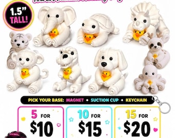 Mini Towel Animals Holding Tiny Ducks with Custom Tags + FREE Photo Album, Choose Magnet, Keychain or Suction Cup