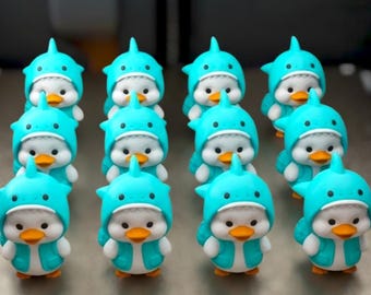 Mini Shark Ducks – Pick Your Size & Colors - with Custom Tags + FREE Photo Album, Choose Magnet or Suction Cup