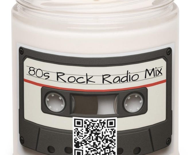 Cinnamon Vanilla Candle, 80s Rock Radio Mix Cassette, QR Code Playlist, Soy Wax Candle, Retro Music Gift, Pandora 80s Rock Candle
