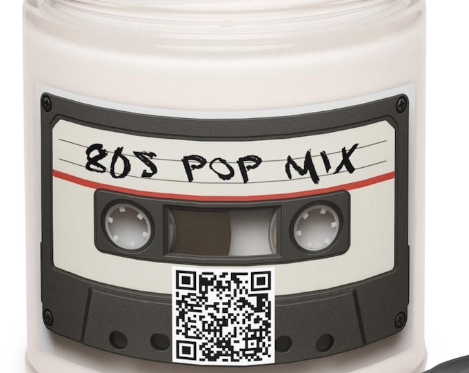 Interactive Scented Candle, Coconut Cream Cardamom, 80s Pop Mix, Cassette Tape Label, QR Code Playlist, 80s Music Gift, Soy Candle