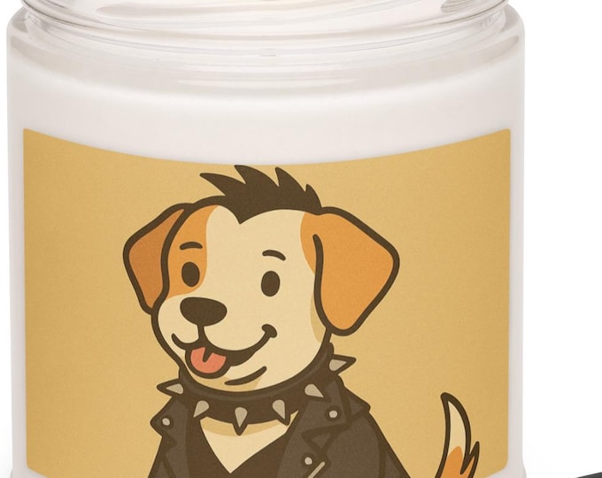 Punk Pup Petey Scented Soy Candle in 5 Scent Choices, Meditation Candle, Manifestation Candle, Self Care Gift, Reusable Jar Candle