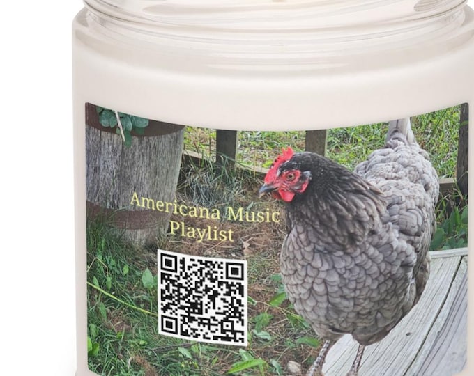Cinnamon Vanilla Candle, Americana Music QR, Chicken Photo Jar, Virtue Cider Decor, Music Lover Gift, Unique Candle, Reusable Jar Gift