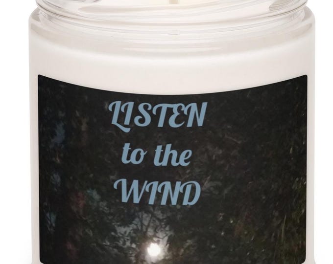 Listen to the Wind Candle, White Sage Lavender Scent, Full Moon Decor, Witchy Wiccan Gift, Meditation Candle, Boho Hippie Soy Jar Candle