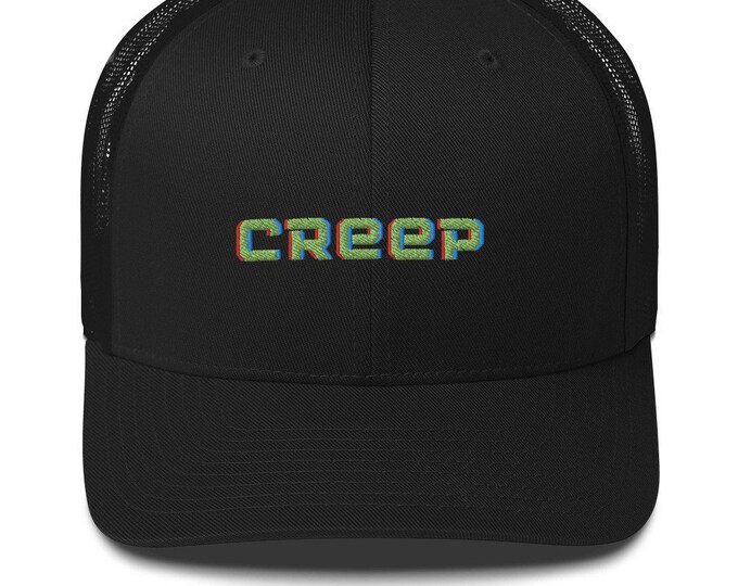 Embroidered Retro Style Trucker Cap, "CREEP", Trucker Cap, Retro Trucker Cap, Black Trucker Cap, Festival Trucker Cap, Trendy Hat