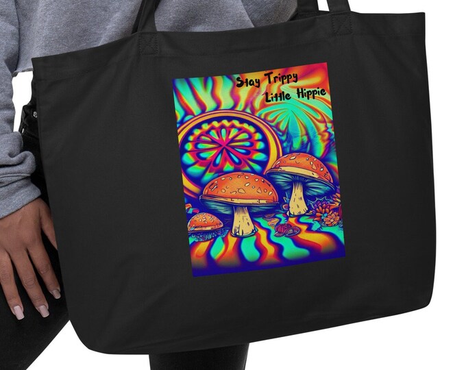 Stay Trippy Little Hippie - Large Eco Tote Bag, Beach Tote Bag, Travel Tote Bag, Book Tote Bag, Festival Tote Bag, Market Tote Bag, Eco Tote
