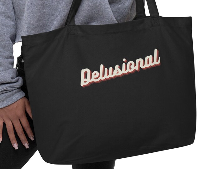 Large Eco Tote Bag, "Delusional", Beach Tote Bag, Travel Tote Bag, Island Tote Bag, Cruise Tote Bag, Festival Tote Bag, Market Tote Bag