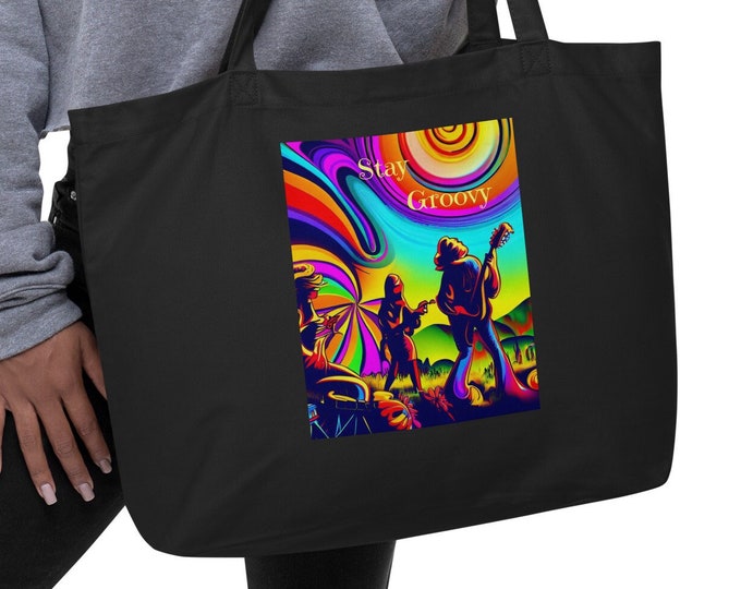 Stay Groovy - Large Eco Tote Bag, Beach Tote Bag, Travel Tote Bag, Book Tote Bag, Festival Tote Bag, Market Tote Bag, Eco Tote, Yoga Tote