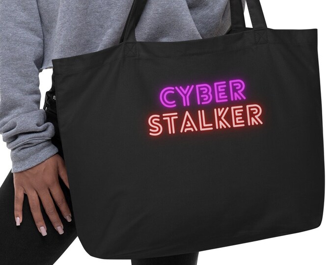 Large Eco Tote Bag - "Cyber Stalker", Beach Tote Bag, Travel Tote Bag, Book Tote Bag, Cruise Tote Bag, Festival Tote Bag, Market Tote Bag
