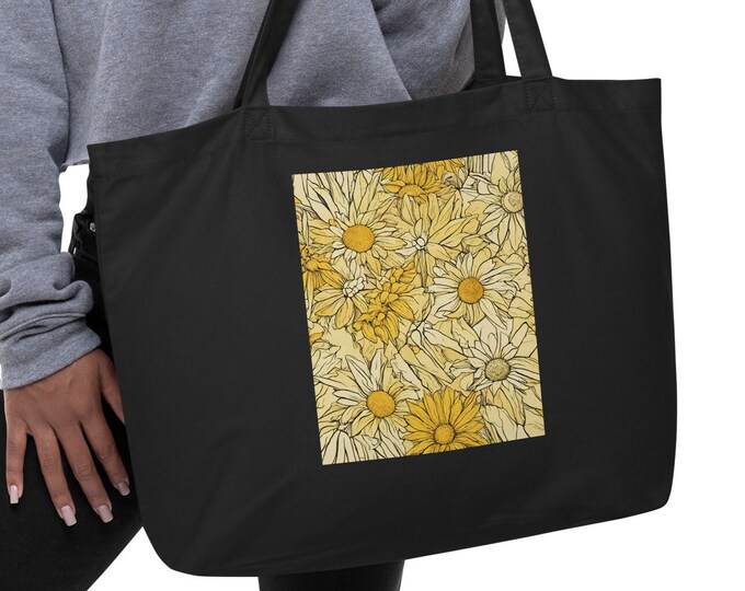 Large Organic Tote Bag, Sunshine Flowers, Boho Tote Bag, Boho Tote, Garden Tote Bag, Gardener Gift, Travel Tote Bag, Beach Tote