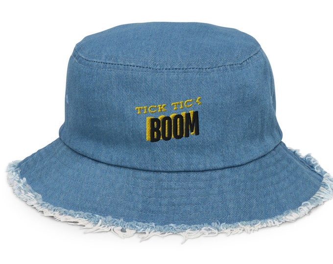 Tick Tick Boom, Distressed Denim Bucket Hat, Denim Bucket Hat, Festival Hat, Travel Hat, Beach Accessory, Denim Hat, Beach Hat, Trendy Hat
