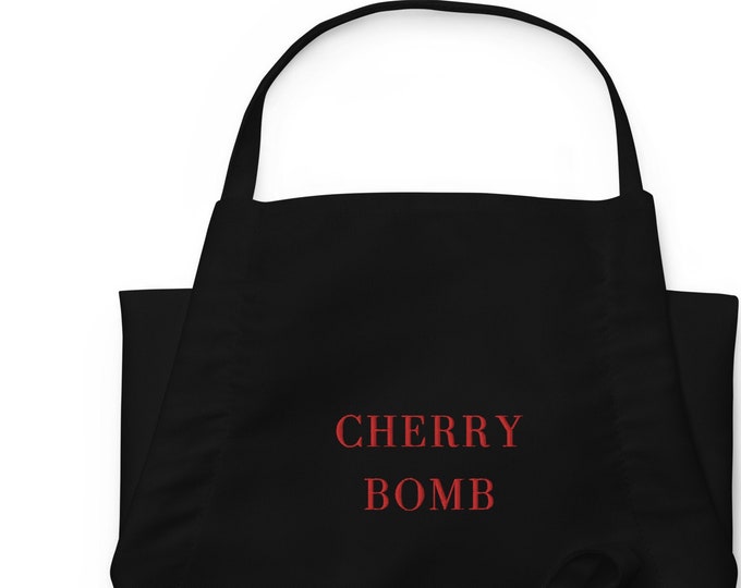 Embroidered Apron, "Cherry Bomb", SAHM Apron, Home Cook Apron, Home Chef Apron, Wife Apron, Home Chef Gift, Gift for Her, Home Cook Gift
