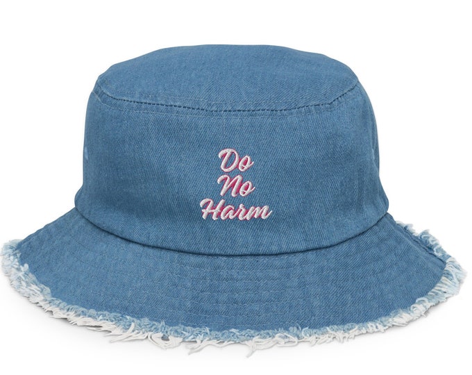 Distressed Embroidered Denim Bucket Hat, Super Fly, Denim Bucket Hat, Festival Hat, Travel Hat, Festival Accessory, Denim Beach Hat
