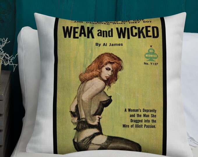 Pulp Fiction Art Throw Pillow, Weak and Wicked Pulp Fiction Art Throw Pillow, Pulp Art Throw Pillow, Sexy Throw Pillow, Retro Glam Pillow