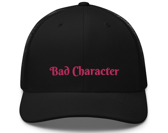 Embroidered Retro Style Trucker Cap, "Bad Character", Trucker Cap, Retro Trucker Cap, Black Trucker Cap, Festival Trucker Cap, Trendy Hat