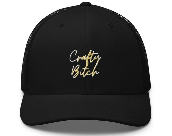 Embroidered Retro Style Trucker Cap, Crafty Bitch, Trucker Cap, Retro Trucker Cap, Black Trucker Cap, Festival Trucker Cap, Trendy Hat