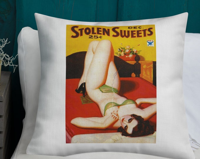 Pulp Fiction Art Throw Pillow, Stolen Sweets Pulp Fiction Art Throw Pillow, Pulp Art Throw Pillow, Sexy Throw Pillow, Retro Glam Pillow