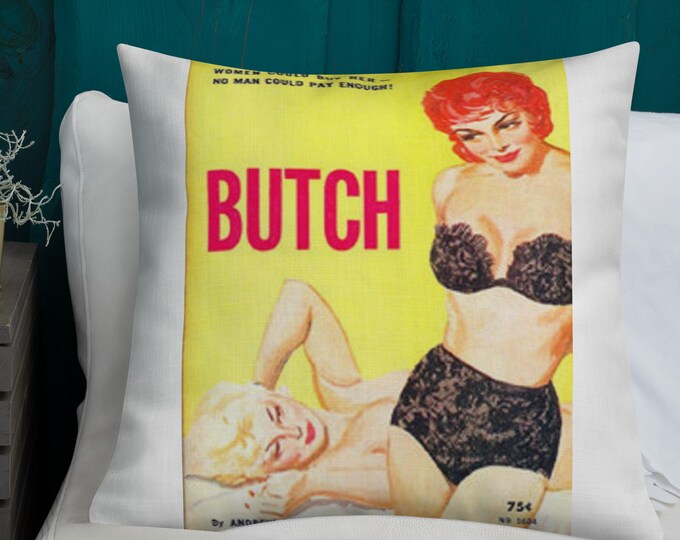 Pulp Fiction Art Throw Pillow, Butch Pulp Fiction Art Throw Pillow, Pulp Art Throw Pillow, Sexy Throw Pillow, Retro Glam Pillow