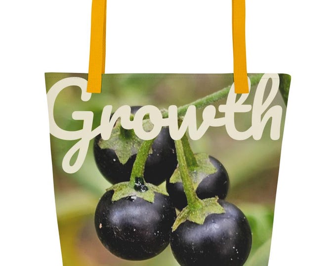 All-Over Print Large Tote Bag with Inside Pocket - "Growth" on Original Backyard Berries Photo