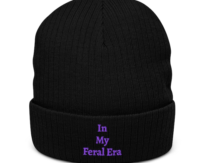 Ribbed Knit Beanie with Embroidered Feral Witchy Woman Quote