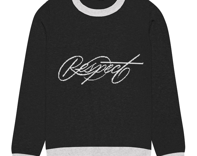 Respect-Knitted Crew Neck Sweater / Attitude Sweater / Goth Sweater / Attitude Fashion / Goth Fashion / Black White Crew Neck Knit Sweater