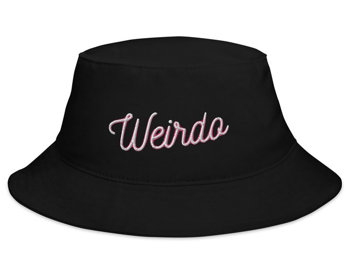 Embroidered Bucket Hat, "Weirdo", Trendy Bucket Hat, Festival Bucket Hat, Travel Bucket Hat, Beach Bucket Hat, Goth Bucket Hat