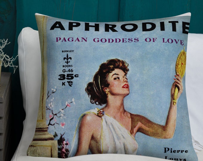 Pulp Fiction Art Throw Pillow, Aphrodite Pagan Goddess of Love, Pagan Decor, Pulp Art Throw Pillow, Sexy Throw Pillow, Retro Glam Pillow