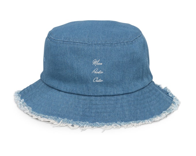 Moon Pointer Outer, Distressed Embroidered Denim Bucket Hat, Trendy Hat, Festival Hat, Travel Hat, Festival Accessory, Market Hat, Beach Hat