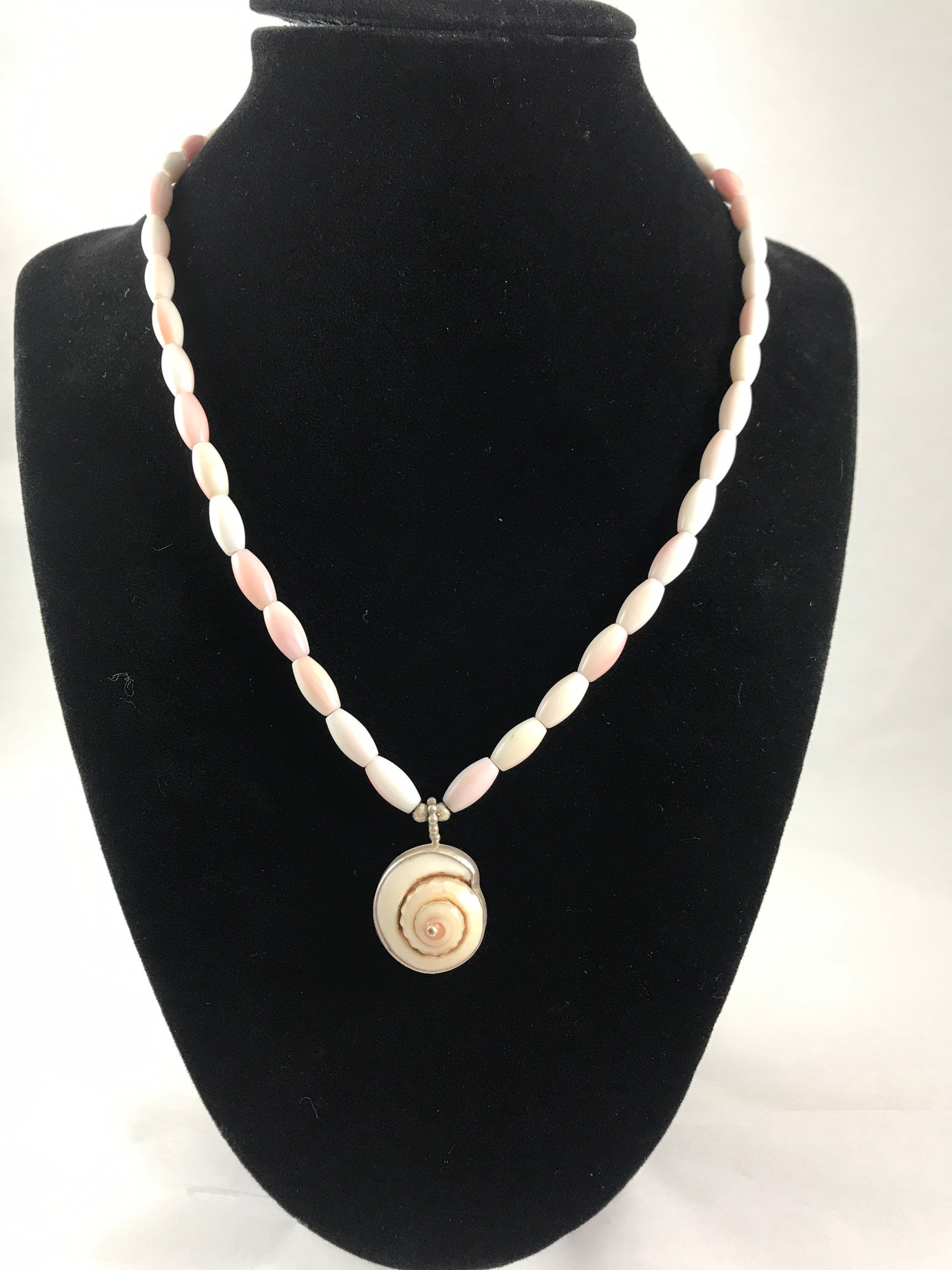 Vintage silver set conch shell necklace shell beads 17 Etsy