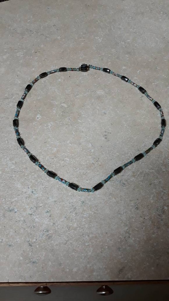 Choker, hematite and jade beads