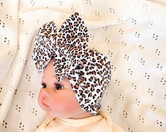 Neutral Leopard Baby Headband Set – Fall Bow Headwrap Bundle – Soft Nylon Infant Accessory
