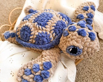 Handmade Crochet Turtle Plush | Soft Chenille Amigurumi Toy, Ocean Nursery Decor