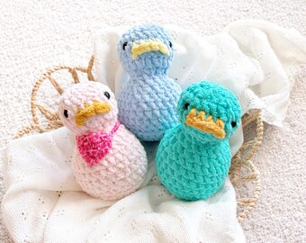 Crochet Duck Plushie | Handmade Velvet Stuffed Animal, Nursery Decor