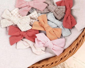 Handmade Linen Bow Hair Clips | Neutral Boho Baby Accessories