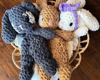 Crochet Bunny Snuggler | Plush Yarn Lovey, Nursery Toy