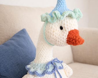 Large Crochet Goose Plush Toy | Amigurumi Goose, Bonnet Detail, Nursery Decor