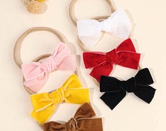 Velvet Baby Bow Headband | Soft Nylon Newborn Headwrap